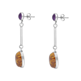 Sterling Silver Amber Amethyst Drop Earrings D