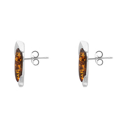 Sterling Silver Amber Leaf Stud Earrings