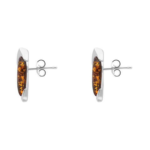 Sterling Silver Amber Leaf Stud Earrings