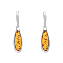 Sterling Silver Amber Long Pear Drop Earrings E1556