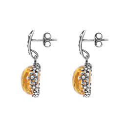 Sterling Silver Amber Round Flower Edge Drop Earrings E1557_2