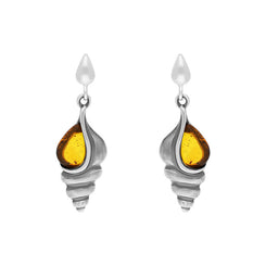 Sterling Silver Amber Shell Drop Earrings E2420