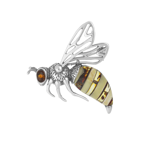 Sterling Silver Baltic Amber Filigree Wings Bee Brooch M362