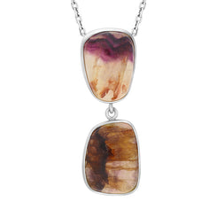 Sterling Silver Blue John Abstract Two Stone Drop Necklace, PUNQ0008269