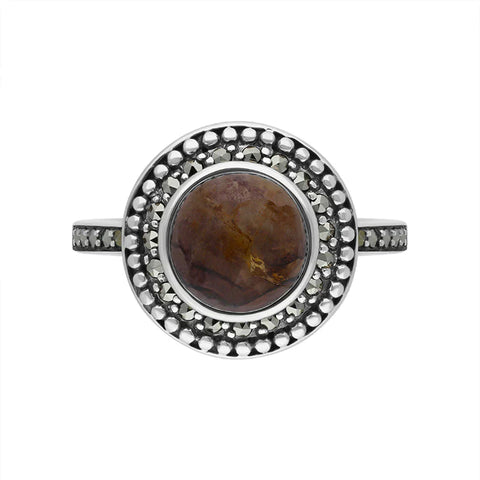 Sterling Silver Blue John Marcasite Frame Large Ring