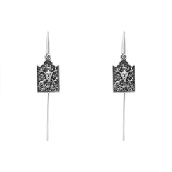 Sterling Silver Whitby Jet Gravestone Skull and Crossbones Hook Earrings E2594