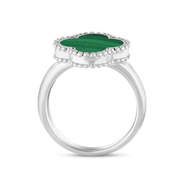 Sterling Silver Malachite Bloom Four Leaf Clover Ball Edge Ring