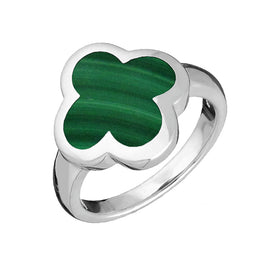 Sterling Silver Malachite Bloom Four Leaf Clover Ring, R1182 