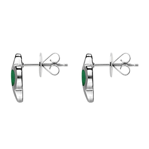 Sterling Silver Malachite Bloom Four Leaf Clover Stud Earrings