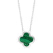 Sterling Silver Malachite Bloom Large Four Leaf Clover Polished Edge Pendant
