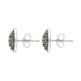 Sterling Silver Marcasite Round Pave Earrings