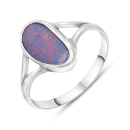 Sterling Silver Opal Doublet Abstract Split Shank Ring D