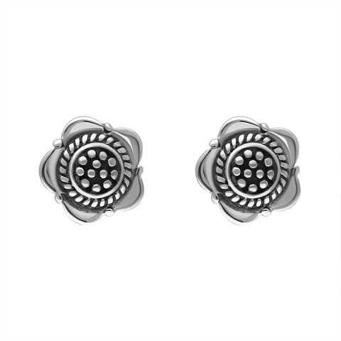 Sterling Silver Oxidised Flower Stud Earrings. E1973