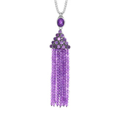 Sterling Silver Rhodium Amethyst Large Cascade Tassel Necklace D, PUNQ0005269.