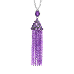 Sterling Silver Rhodium Amethyst Large Cascade Tassel Necklace D, PUNQ0005269.