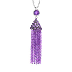 Sterling Silver Rhodium Amethyst Cascade Tassel Necklace D, PUNQ0005357.