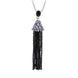 Sterling Silver Rhodium Onyx Moonstone Cascade Large Tassel Necklace D, PUNQ0005267.