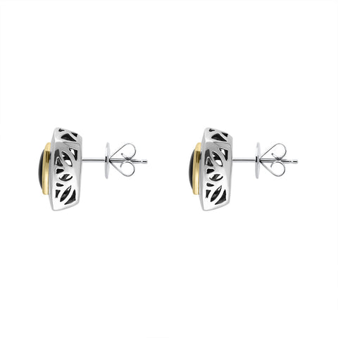 Sterling Silver Whitby Jet Oblong Stud Earrings D