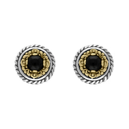 Sterling Silver Whitby Jet Rope Edge Stud Earrings D 0167