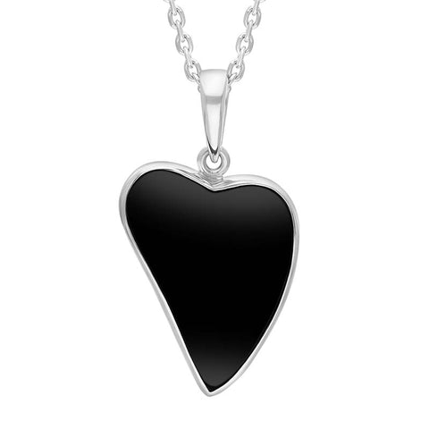 Sterling Silver Whitby Jet Abstract Heart Necklace, Punq0009037