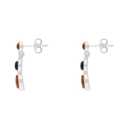 Sterling Silver Whitby Jet Amber Graduated Drop Earrings