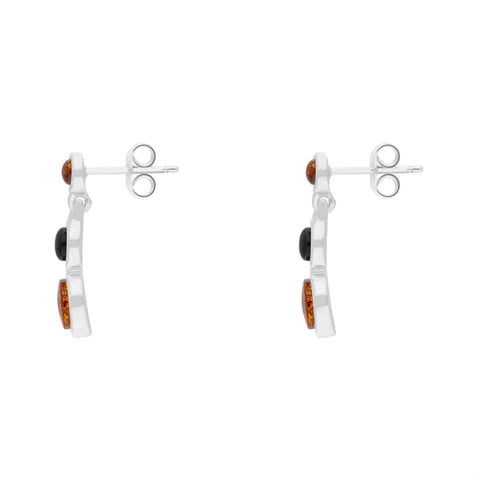 Sterling Silver Whitby Jet Amber Graduated Drop Earrings