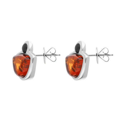 Sterling Silver Whitby Jet Amber Half Moon Round Stud Earrings