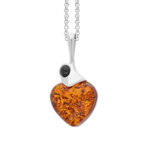 Sterling Silver Whitby Jet Amber Heart Necklace, P3557_2.