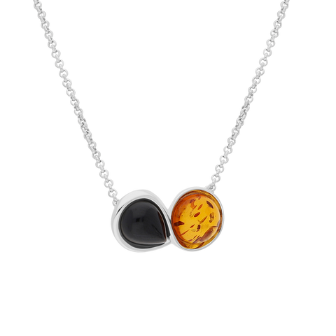 Sterling Silver Whitby Jet Amber Pear Shaped Necklace N1126_2