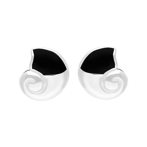 Sterling Silver Whitby Jet Ammonite Shaped Stud Earrings E1226
