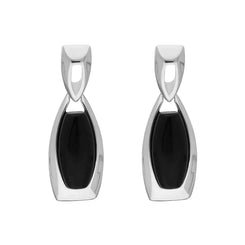 Sterling Silver Whitby Jet Barrel Drop Earrings, E974.
