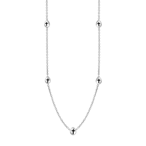 Sterling Silver Whitby Jet Cross Link Disc Chain Necklace, N748.