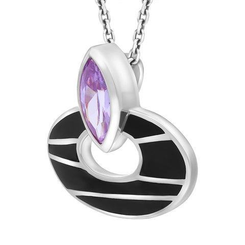 Sterling Silver Whitby Jet Cubic Zirconia Ellipse Pendant Necklace D