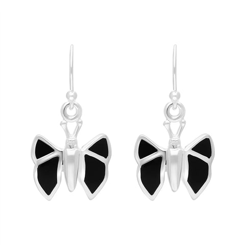 Sterling Silver Whitby Jet Drop Butterfly Earrings, E935