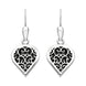 Sterling Silver Whitby Jet Flore Filigree Heart Drop Earrings. E2588.