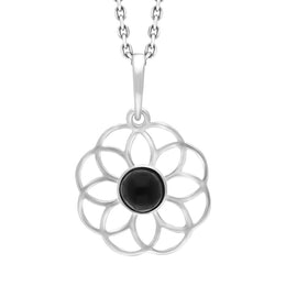 Sterling Silver Whitby Jet Flower Pendant