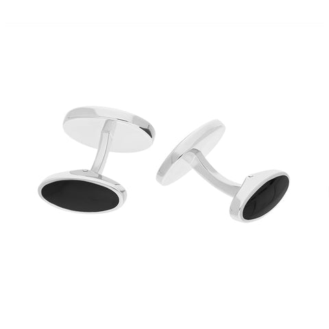 Sterling Silver Whitby Jet Framed Oval Cufflinks. CL496_2.