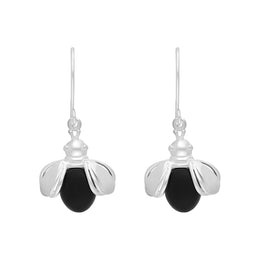 Sterling Silver Whitby Jet Ladybird Open Wing Hook Earrings E2605