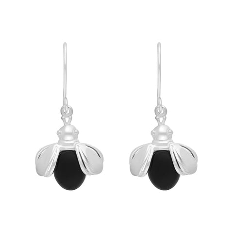 Sterling Silver Whitby Jet Ladybird Open Wing Hook Earrings E2605