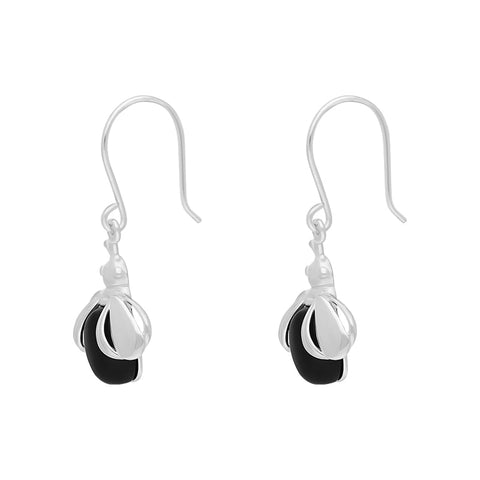 Sterling Silver Whitby Jet Ladybird Open Wing Hook Earrings
