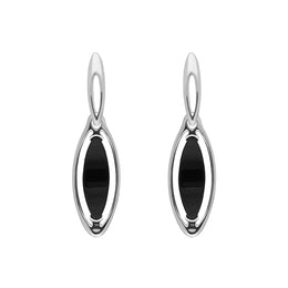 Sterling Silver Whitby Jet Marquise Open Edge Drop Earrings E1560