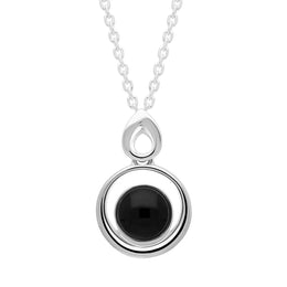 Sterling Silver Whitby Jet Oval Necklace P3672.