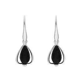 Sterling Silver Whitby Jet Open Side Pear Drop Earrings, E1654