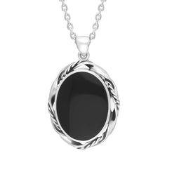 Sterling Silver Whitby Jet Oval Rope Frame Necklace D PUNQ0007745
