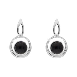 Sterling Silver Whitby Jet Round Swirl Drop Earrings E2564