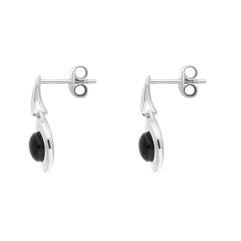 Sterling Silver Whitby Jet Round Swirl Drop Earrings E2564_2
