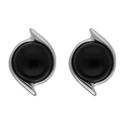 Sterling Silver Whitby Jet Round Swirl Edge Stud Earrings E2579