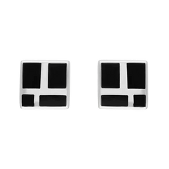 Sterling Silver Whitby Jet Small Four Stone Square Stud Earrings E445