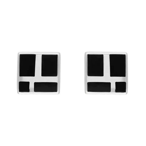 Sterling Silver Whitby Jet Small Four Stone Square Stud Earrings E445