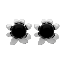 Sterling Silver Whitby Jet Small Round Petal Edge Stud Earrings E2571